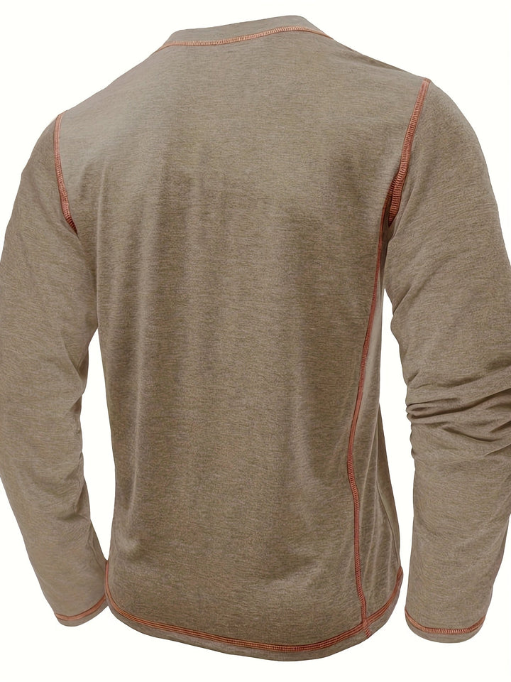 Contrast-Stitch Long Sleeve Henley
