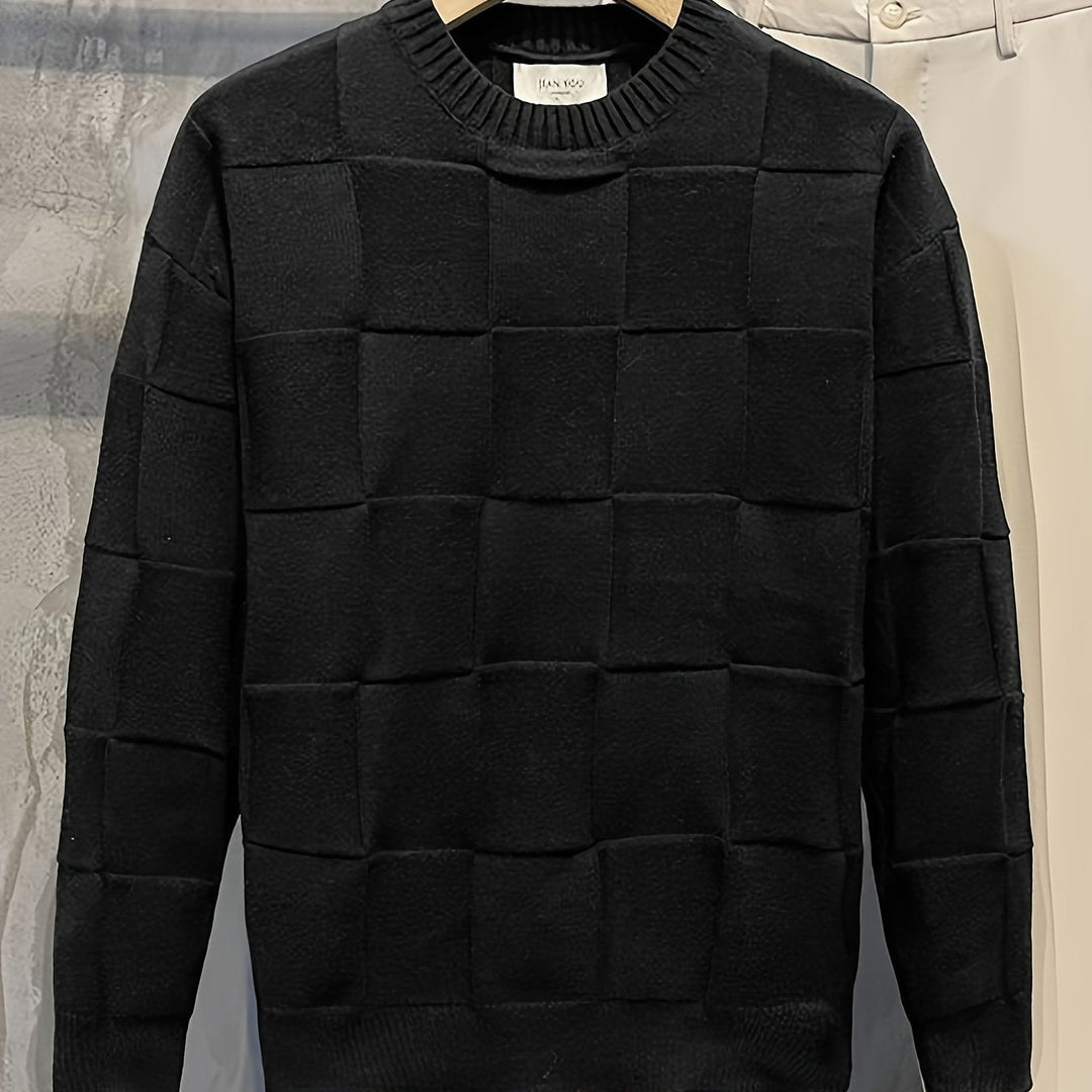 Textured Check Crewneck Sweater