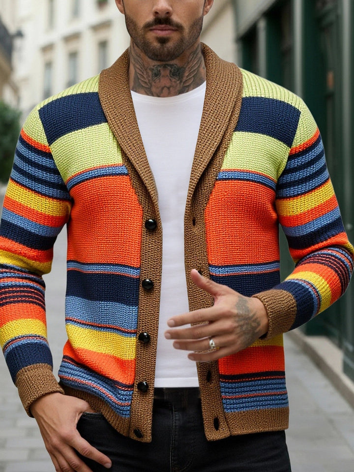 Striped Shawl-Collar Cardigan