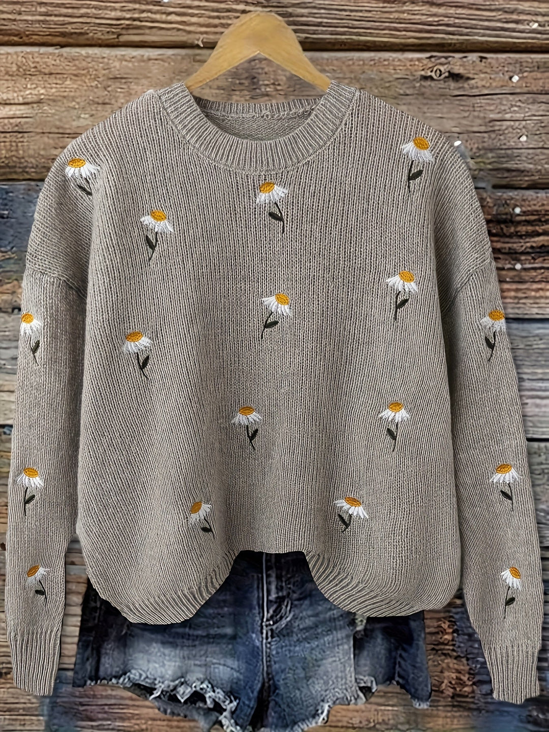 Floral Embroidered Long-Sleeve Sweater