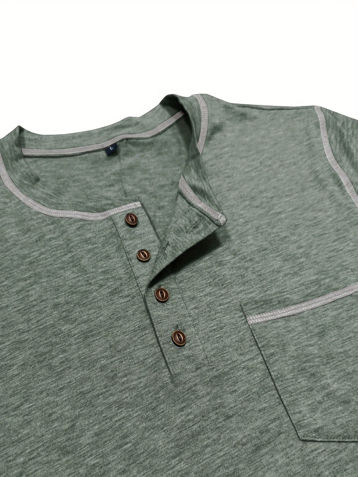 Contrast-Stitch Long Sleeve Henley