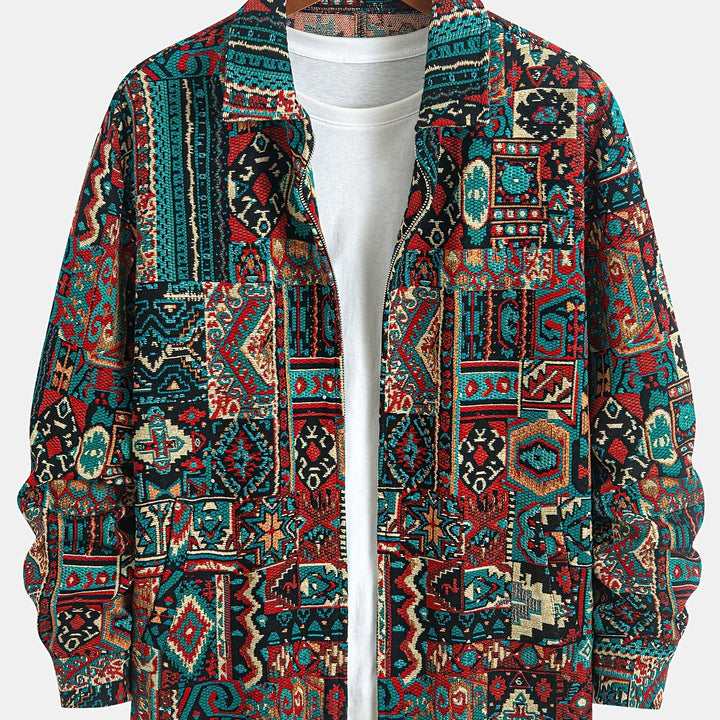 Patterned Lapel Zip Jacket
