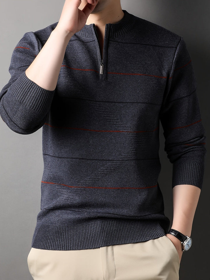 Refined Striped Zip-Neck Sweater