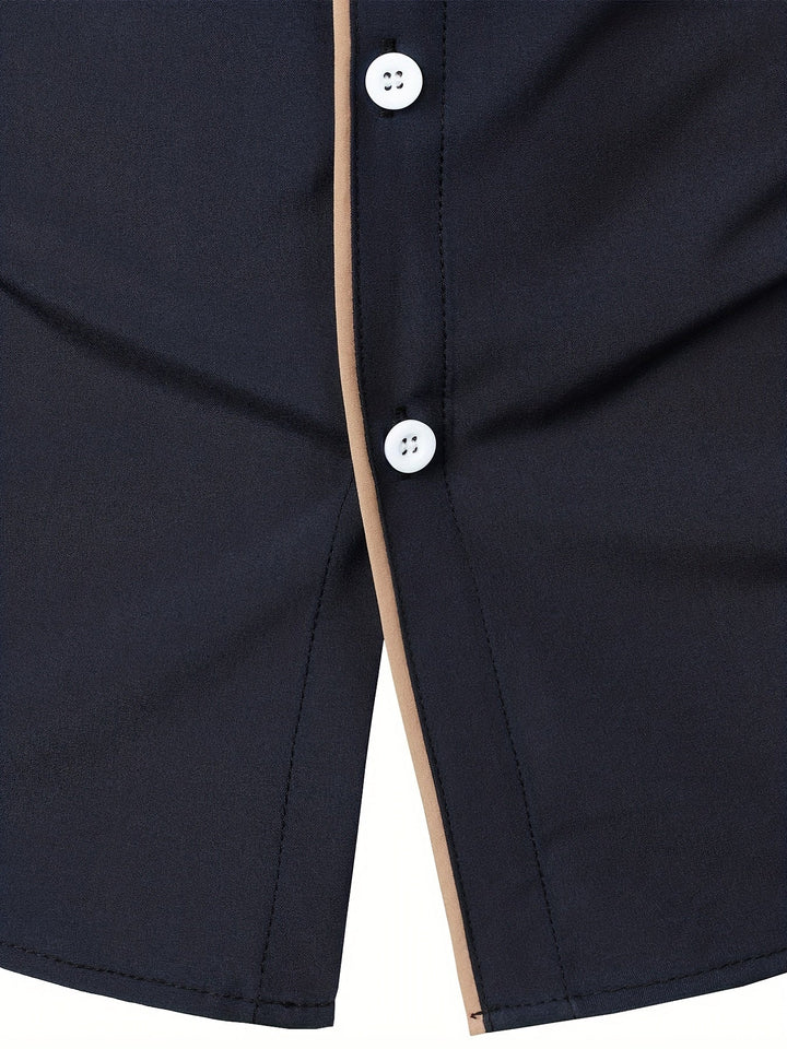 Contrast-Trim Long Sleeve Shirt