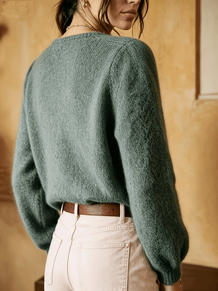 Softly Textured Round-Neck Cardigan