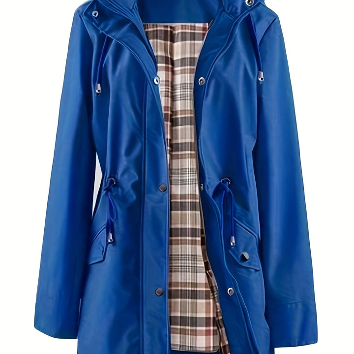 Hooded Drawstring Rain Jacket