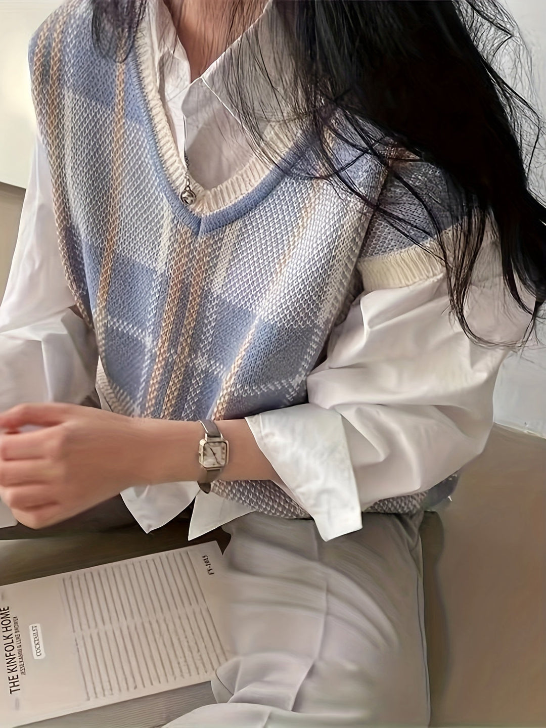 Vintage Plaid V-Neck Sweater Vest