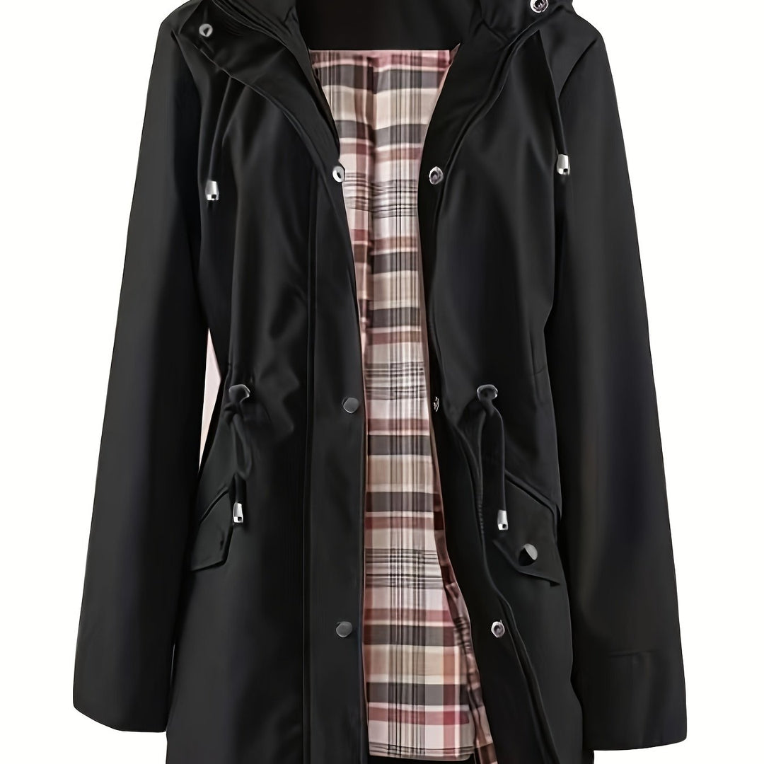 Hooded Drawstring Rain Jacket