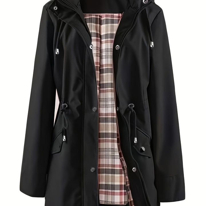 Hooded Drawstring Rain Jacket