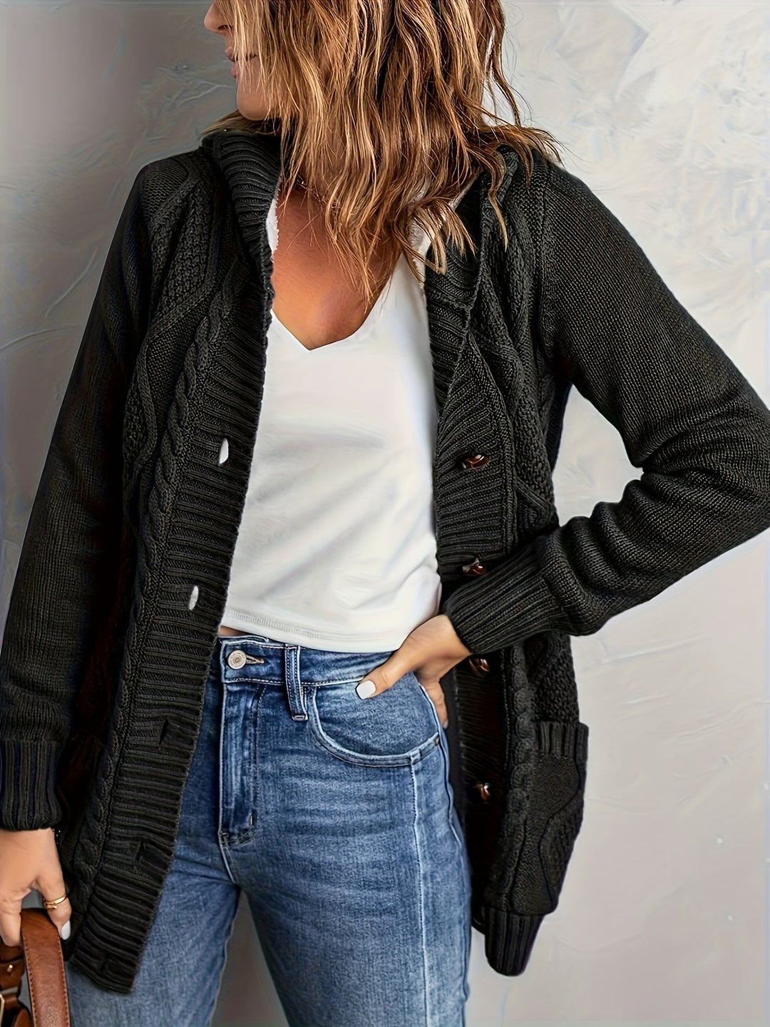 Hooded Button-Front Cardigan