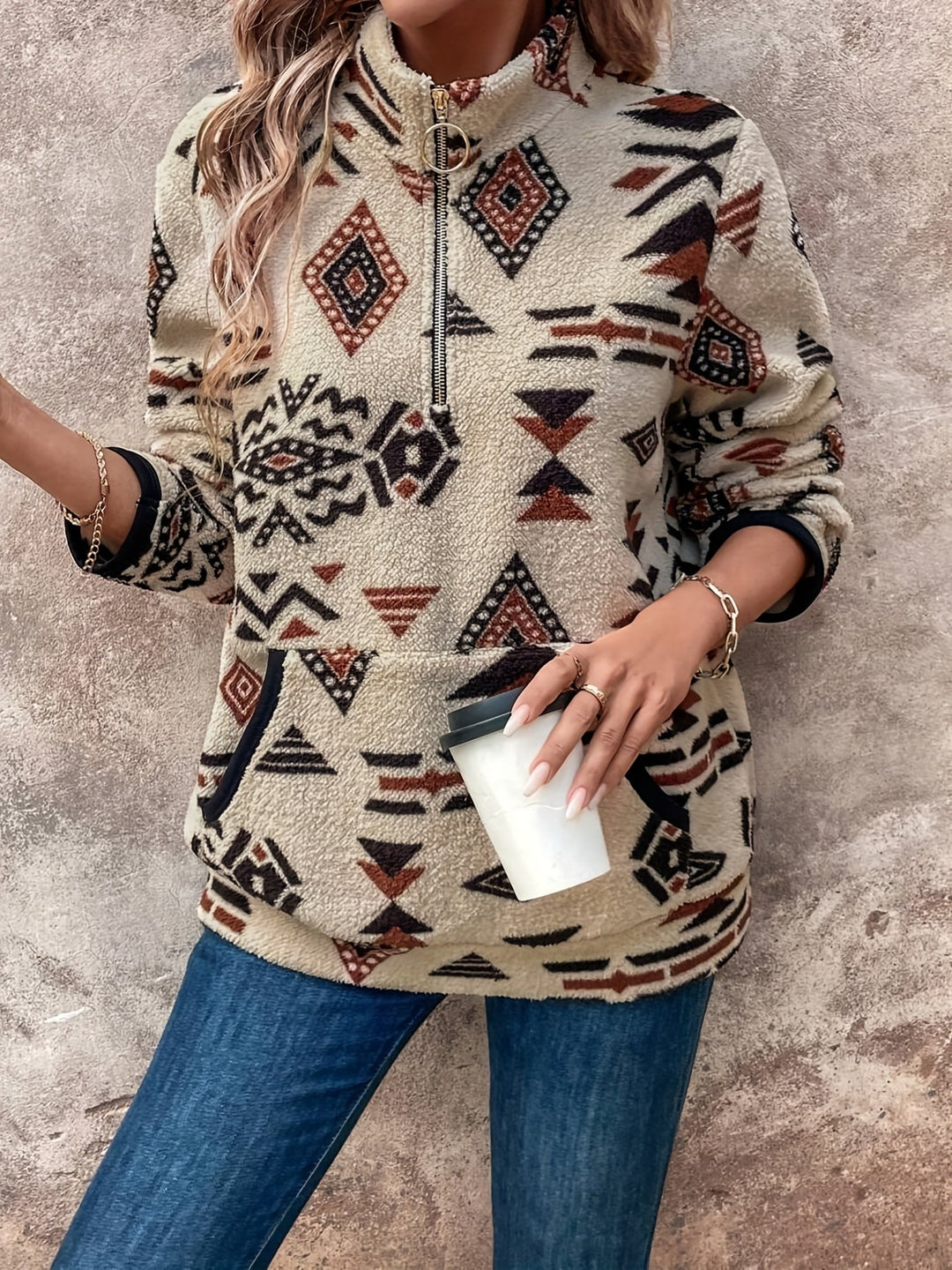 Aztec-Print Quarter-Zip Pullover