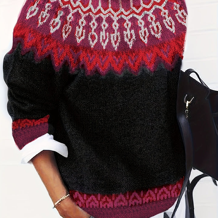Chunky Jacquard Round Neck Sweater