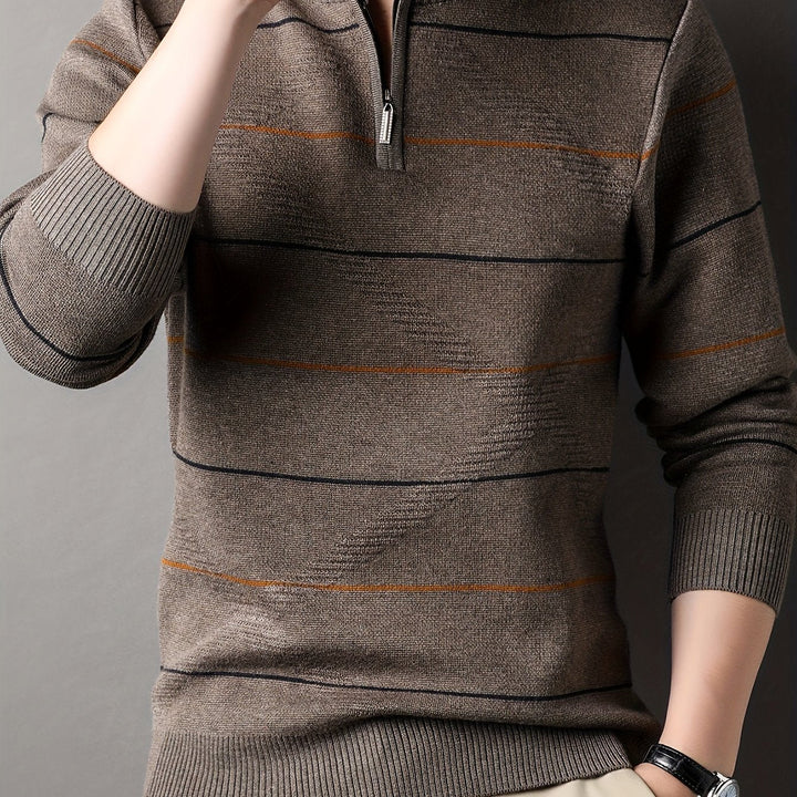 Refined Striped Zip-Neck Sweater