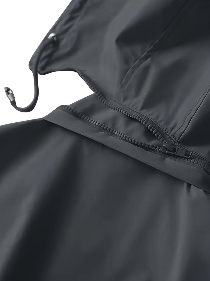 Hooded Drawstring Rain Jacket