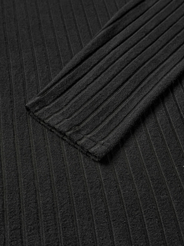 Ribbed V-Neck Long Sleeve Top