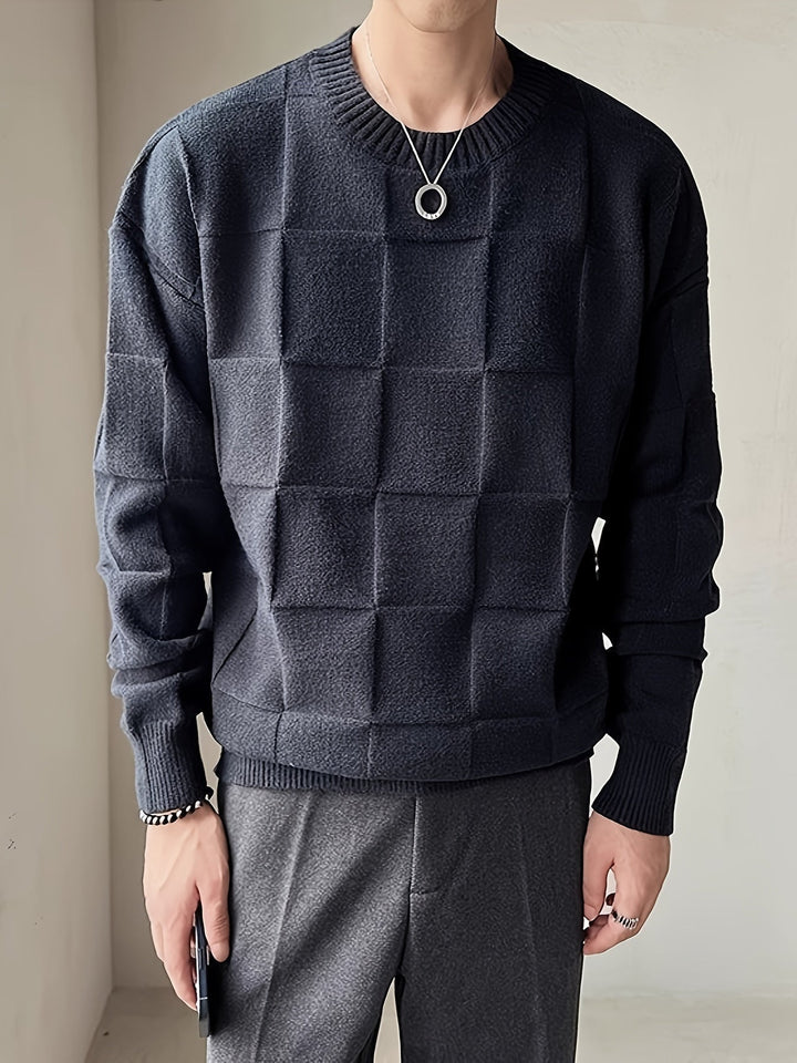 Textured Check Crewneck Sweater