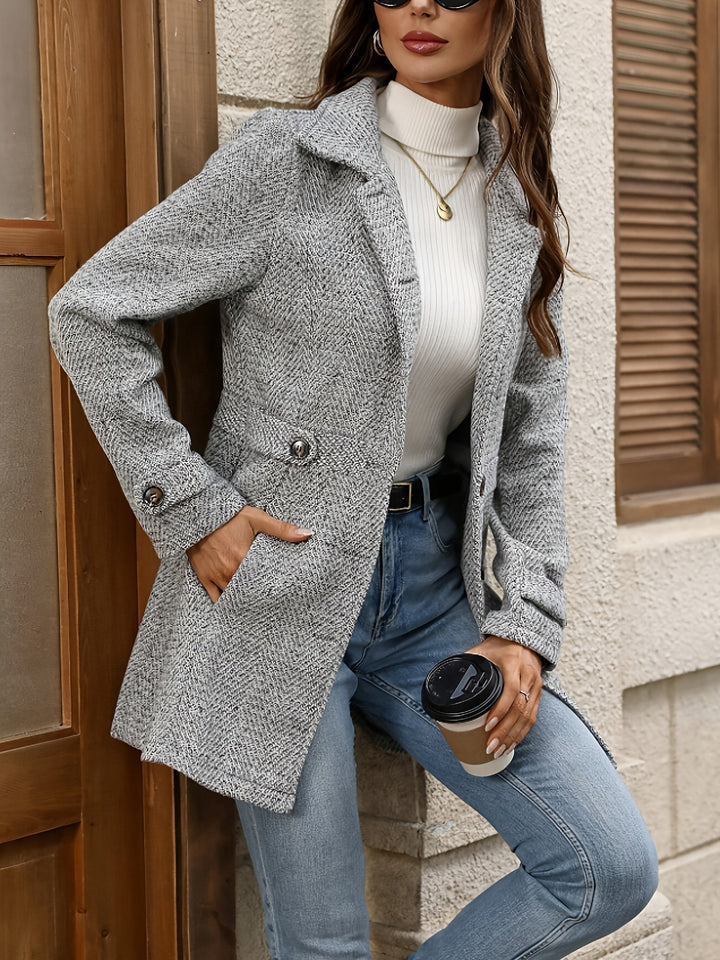 Waist-Defining Herringbone Coat