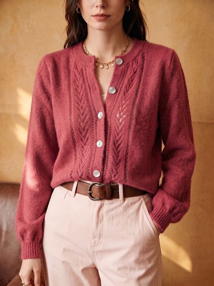 Softly Textured Round-Neck Cardigan