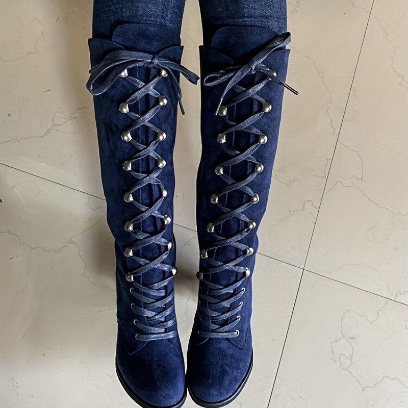 Lace-Up Chunky-Heel Tall Boots