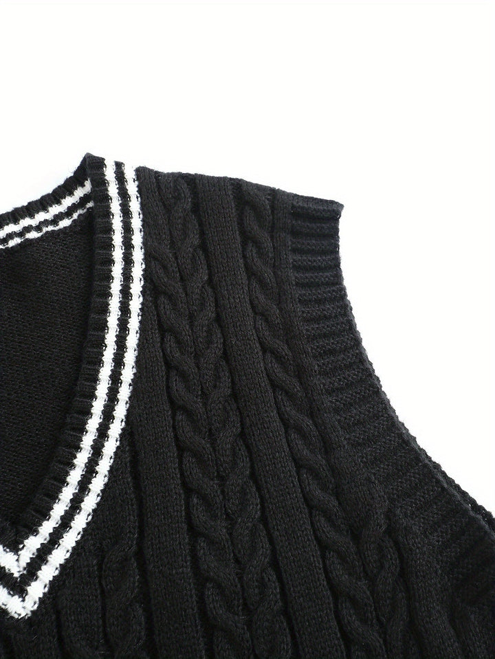 Cable-Knit V-Neck Sweater Vest