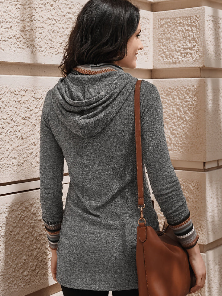Cowl-Neck Patterned Button Top