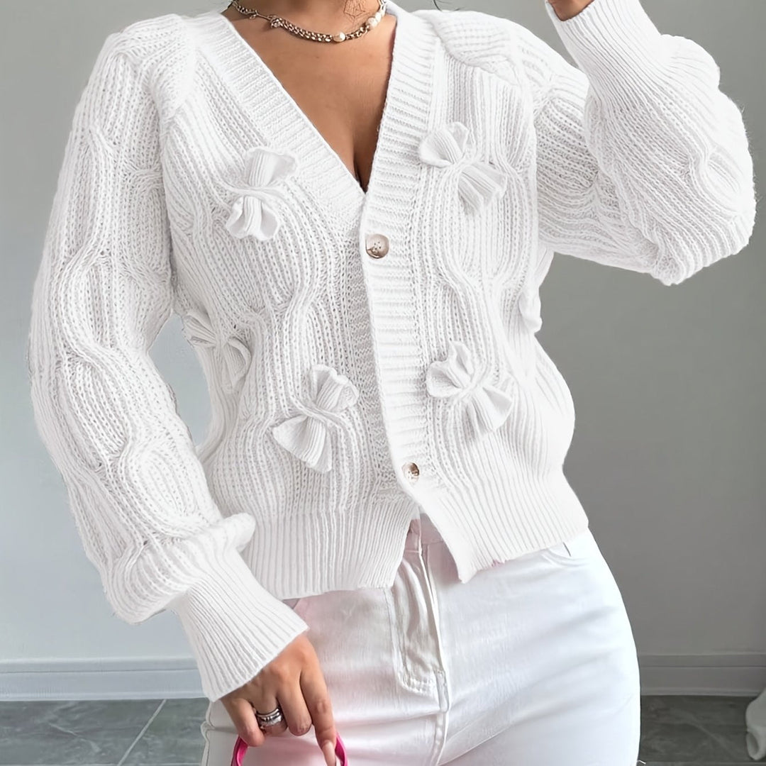 Soft Bow-Detail Long Sleeve Cardigan