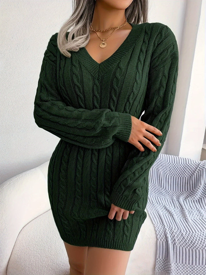 Cable-Knit Peplum Sweater Dress