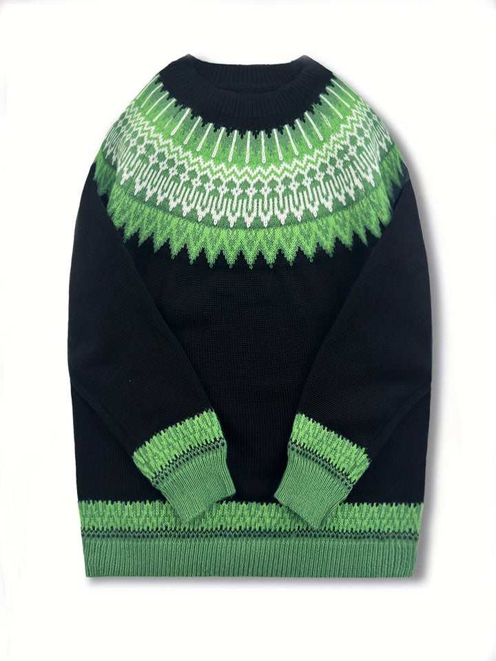 Chunky Jacquard Round Neck Sweater