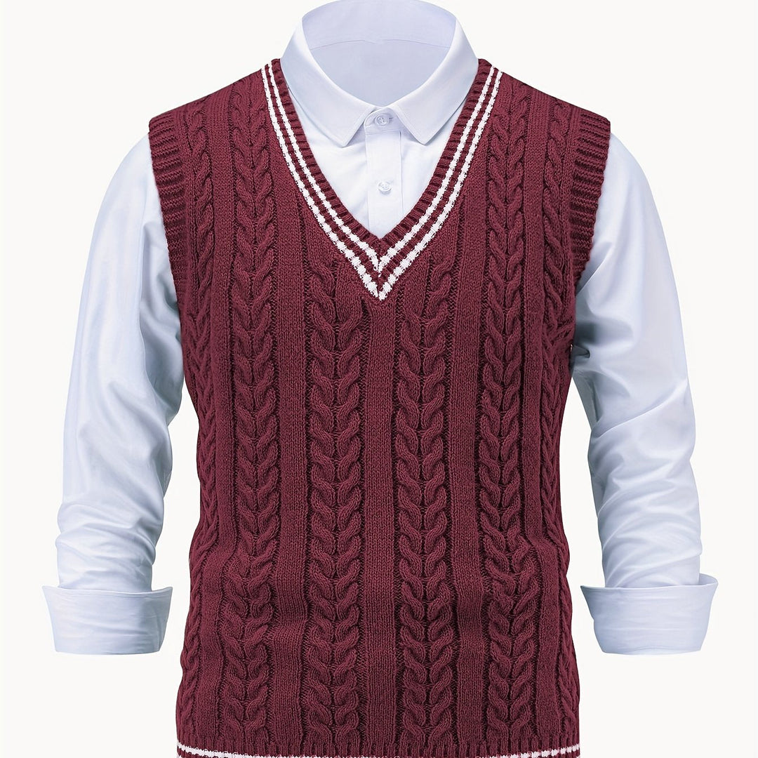 Cable-Knit V-Neck Sweater Vest