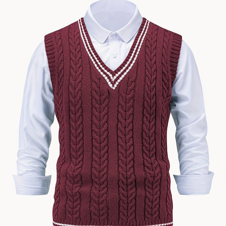 Cable-Knit V-Neck Sweater Vest