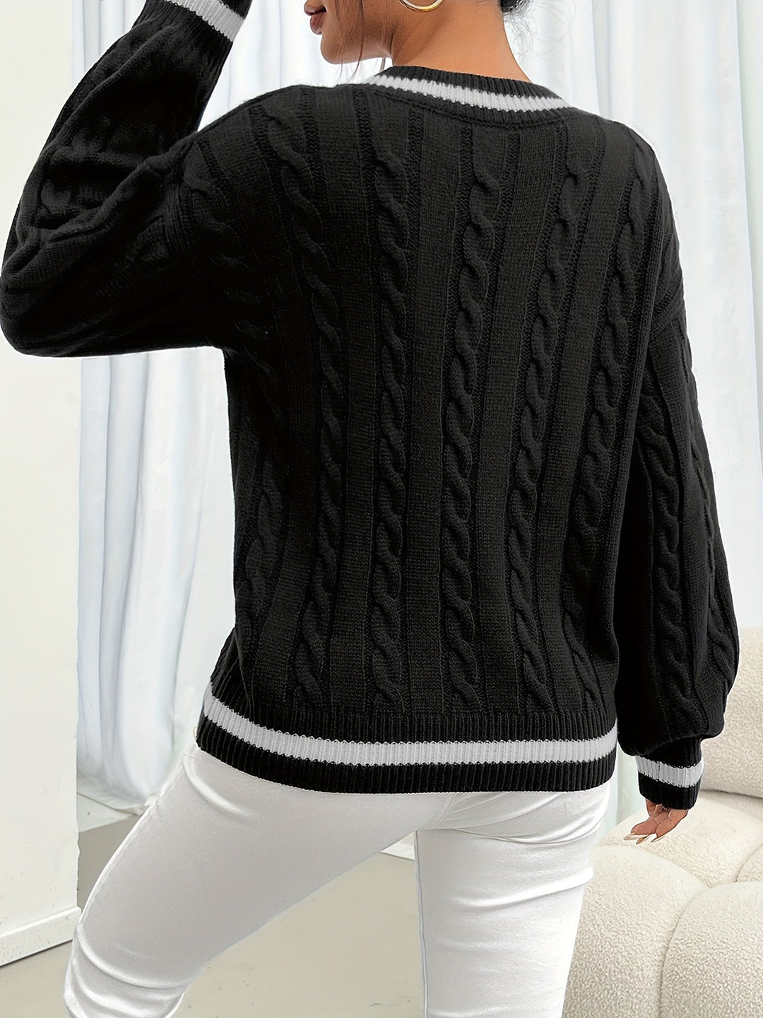 Cable-Knit V-Neck Sweater