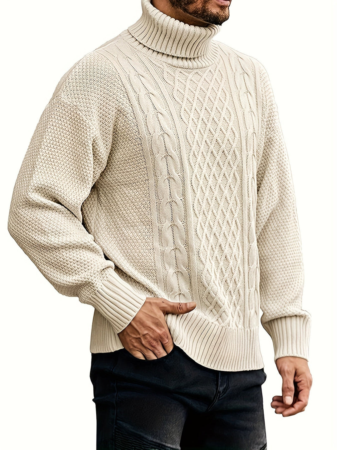 Classic Cable-Knit Turtleneck Sweater