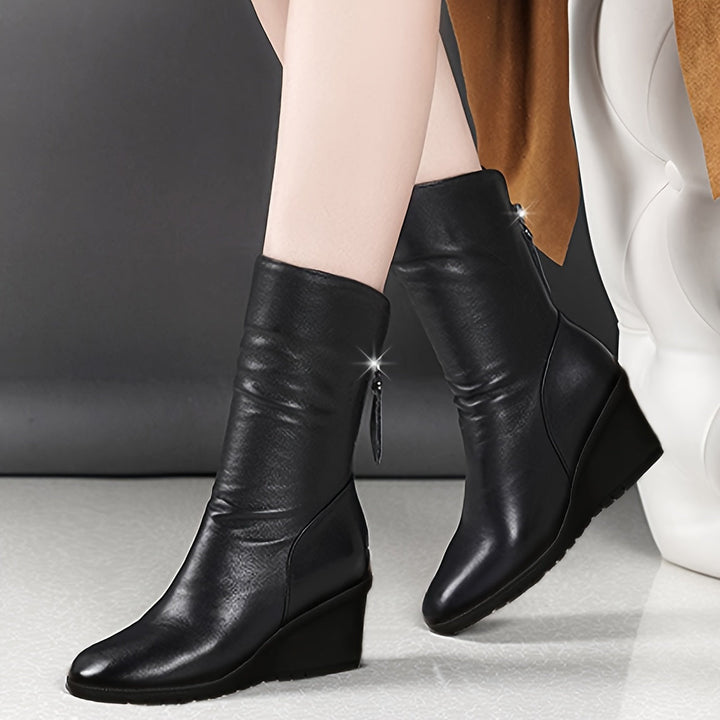 Sleek Wedge Mid-Calf Boots