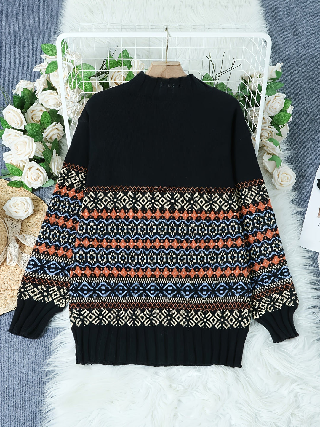 Vintage Jacquard Loose-Fit Sweater