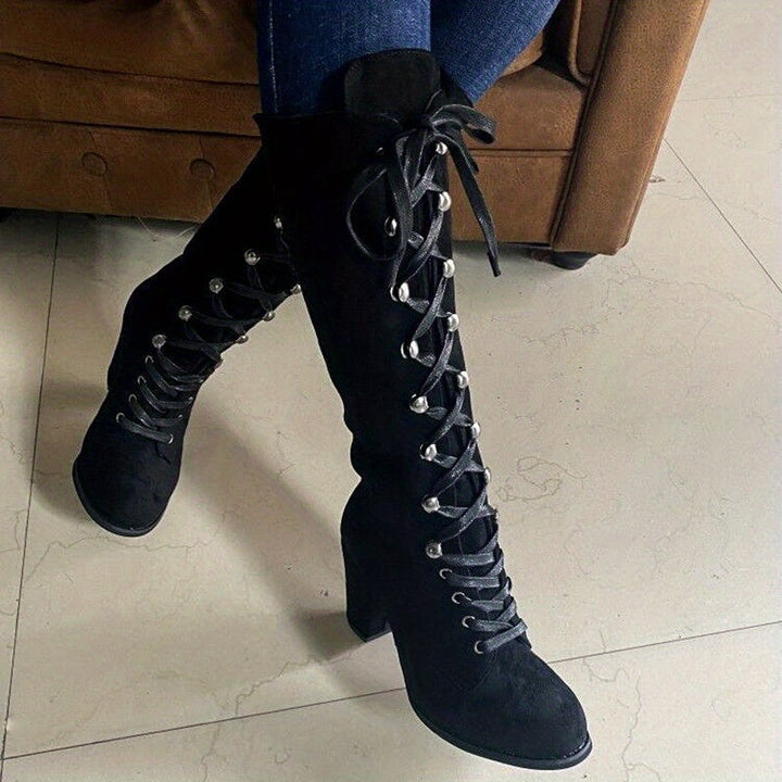 Lace-Up Chunky-Heel Tall Boots