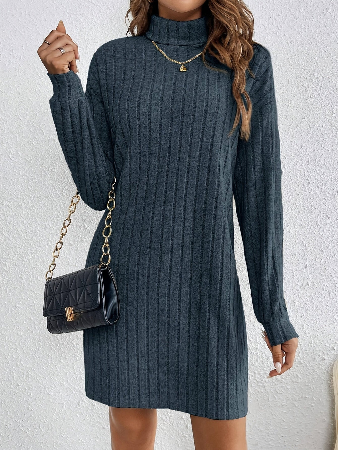 Ribbed Turtleneck Sweater Dress
