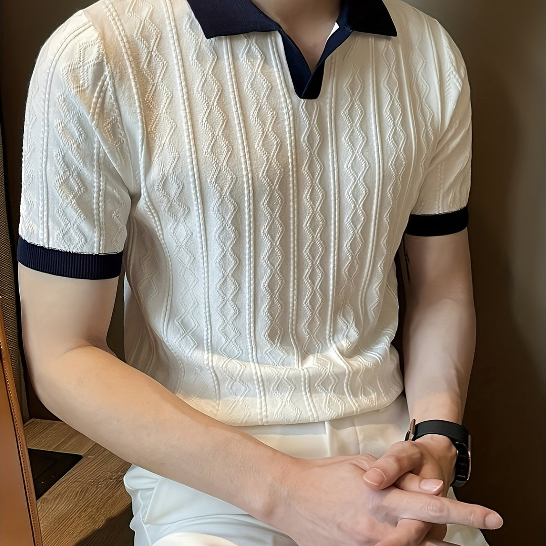 Textured Contrast-Collar Polo Shirt