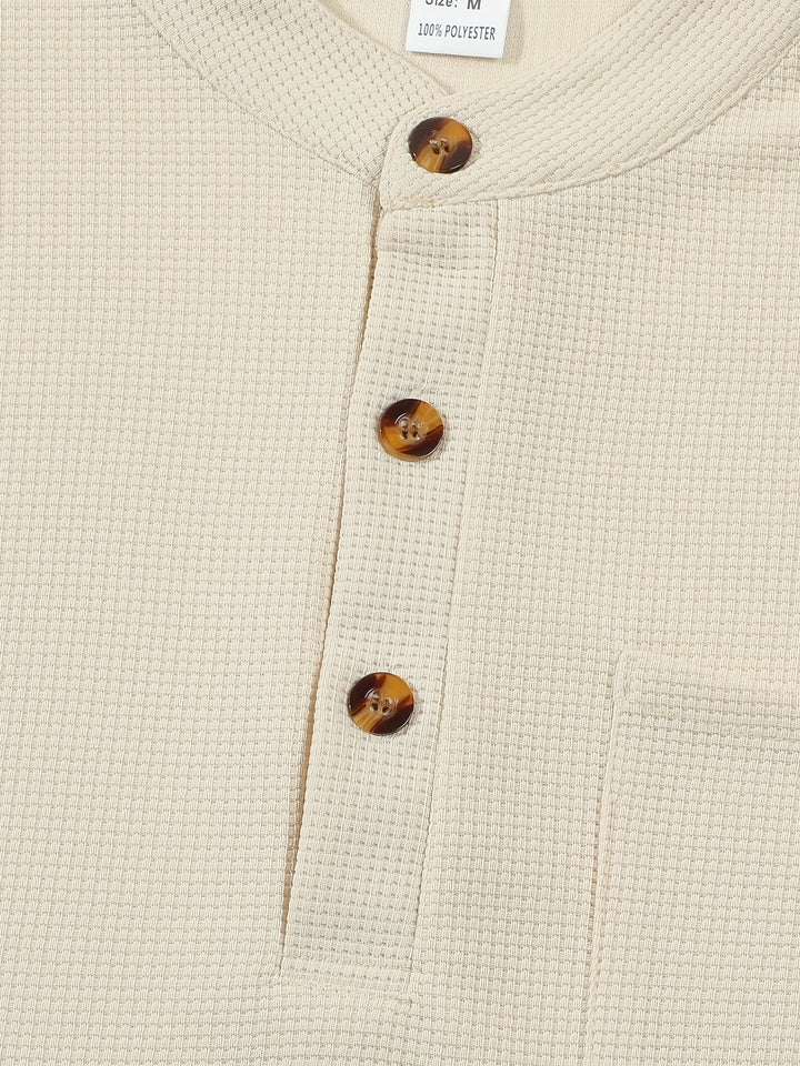 Textured Long Sleeve Henley Shirt