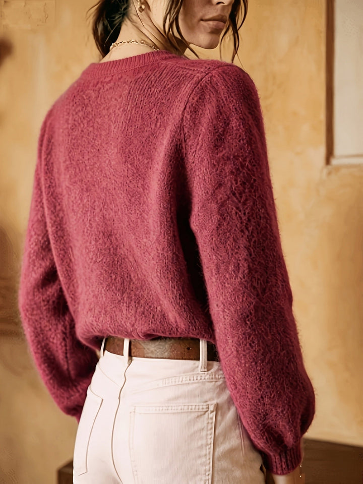 Softly Textured Round-Neck Cardigan