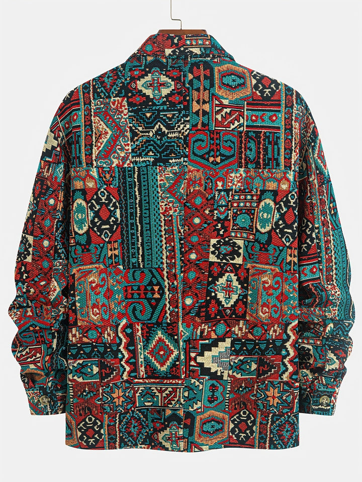 Patterned Lapel Zip Jacket