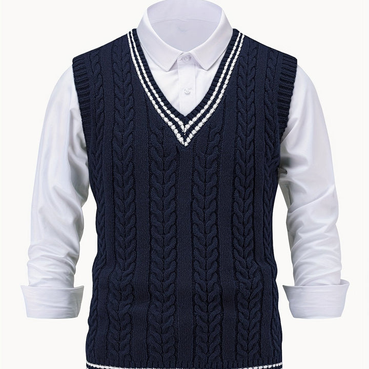 Cable-Knit V-Neck Sweater Vest