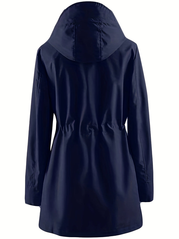 Hooded Drawstring Rain Jacket