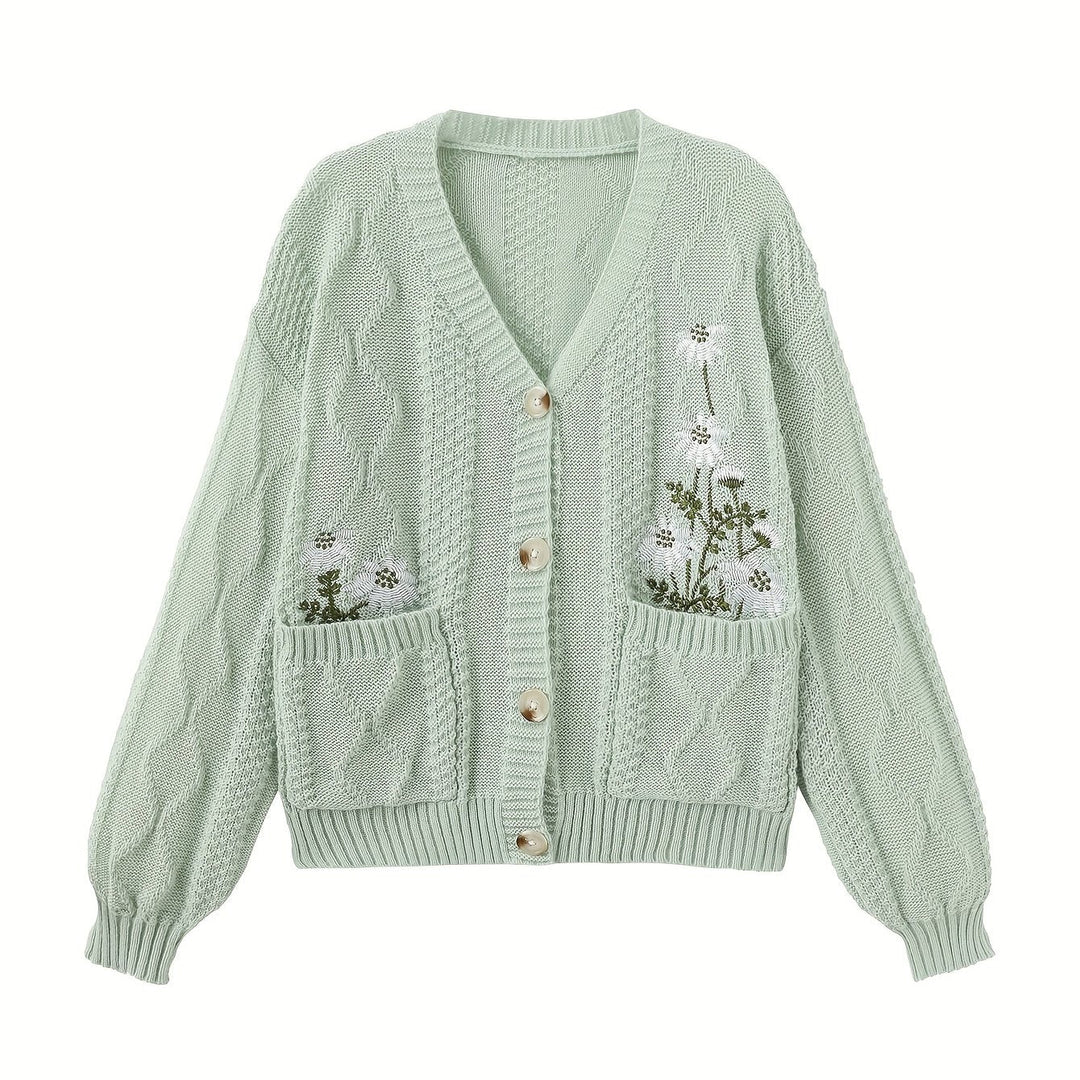 Floral Embroidered Button Cardigan