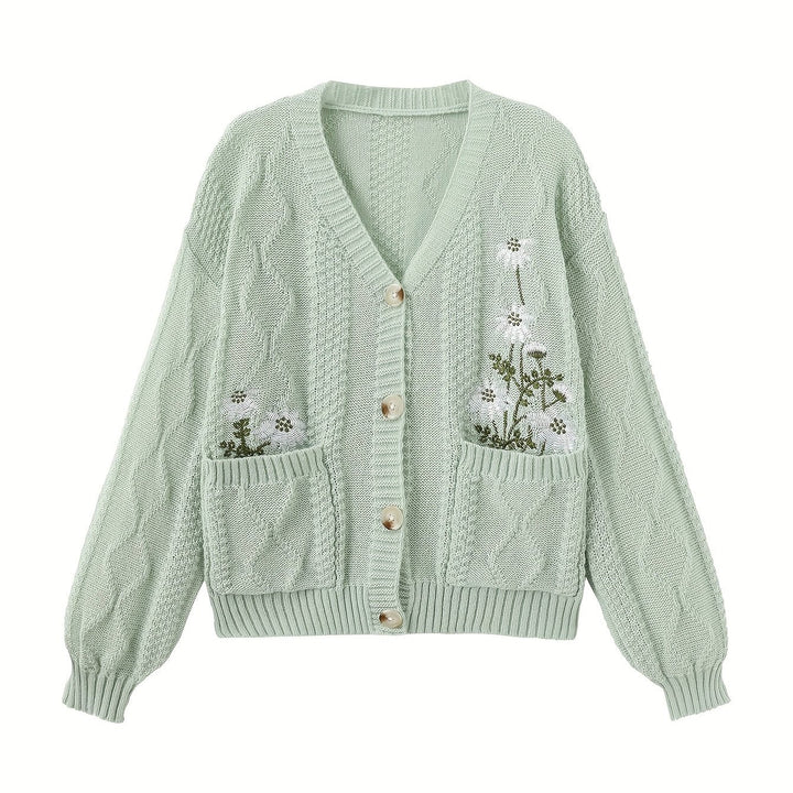 Floral Embroidered Button Cardigan