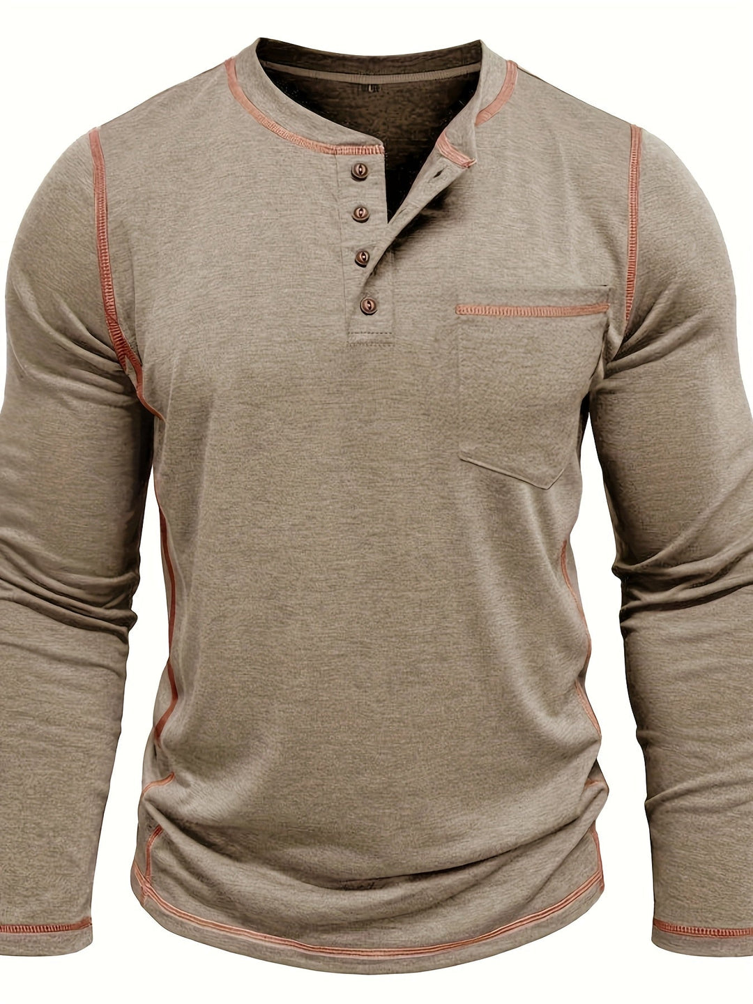 Contrast-Stitch Long Sleeve Henley