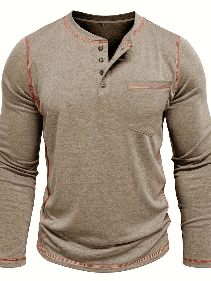 Contrast-Stitch Long Sleeve Henley