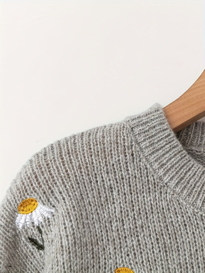 Floral Embroidered Long-Sleeve Sweater