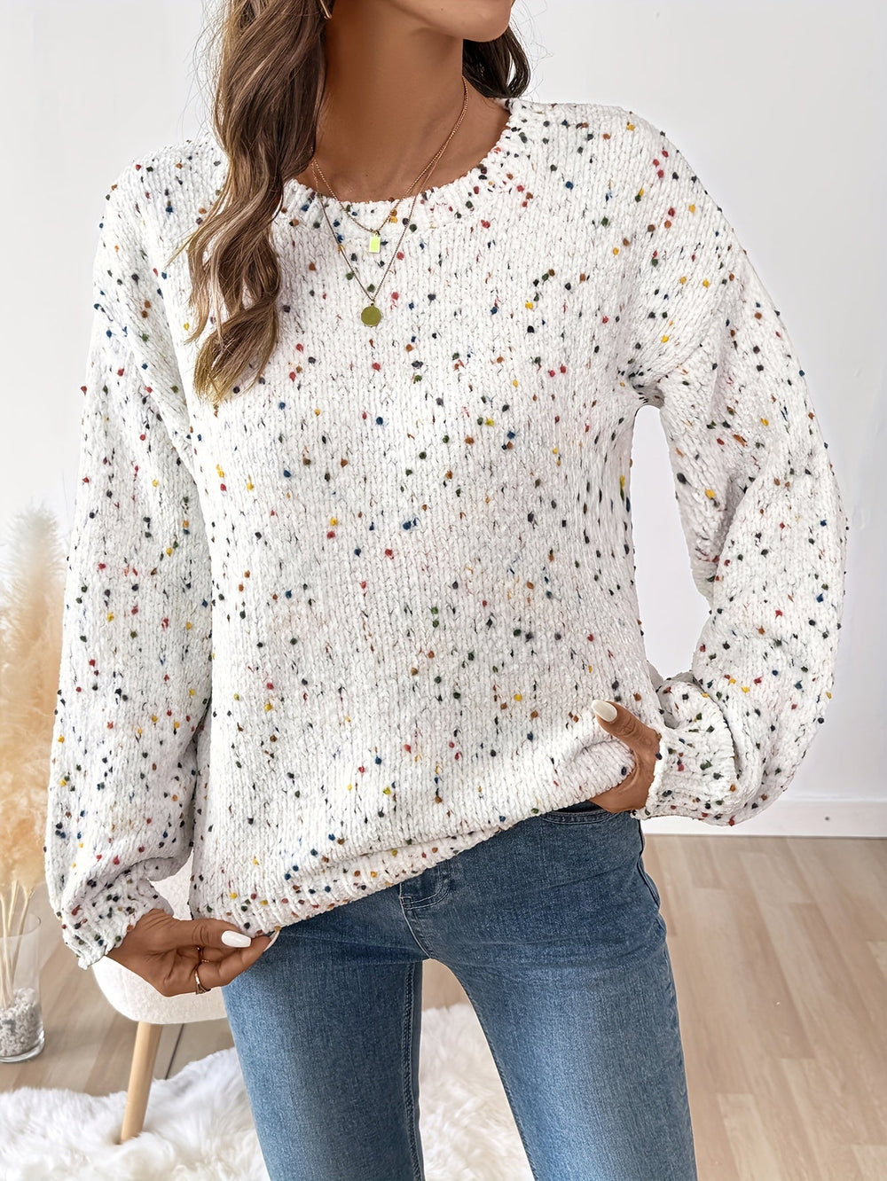 Speckled Round Neck Sweater