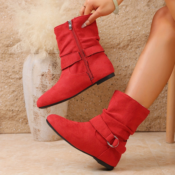 Slouch Buckle Mid-Calf Boots
