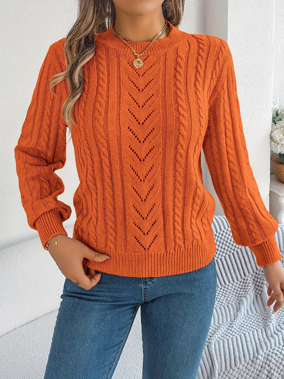 Cable-Knit Textured Sweater